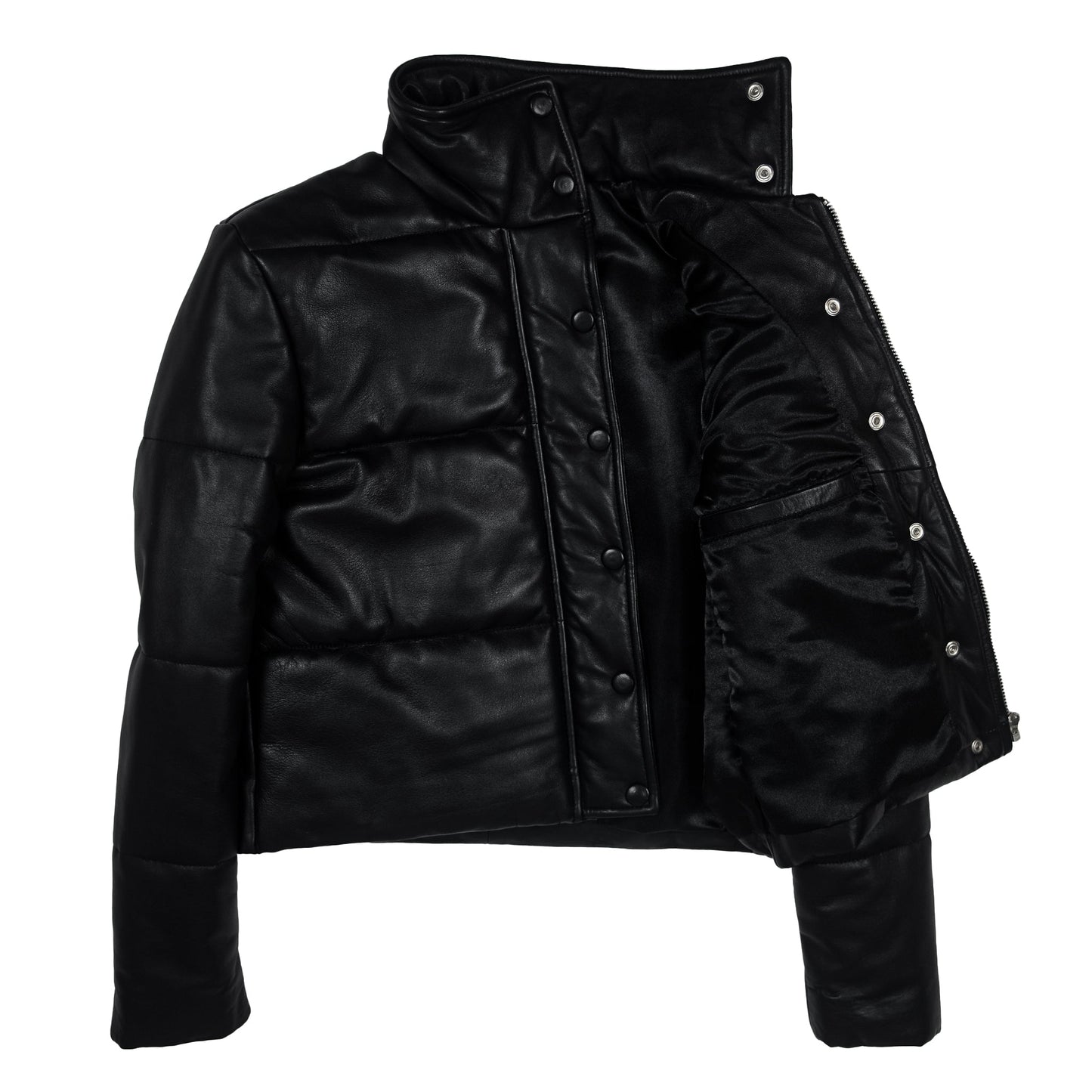 Black Puffer Leather Jacket