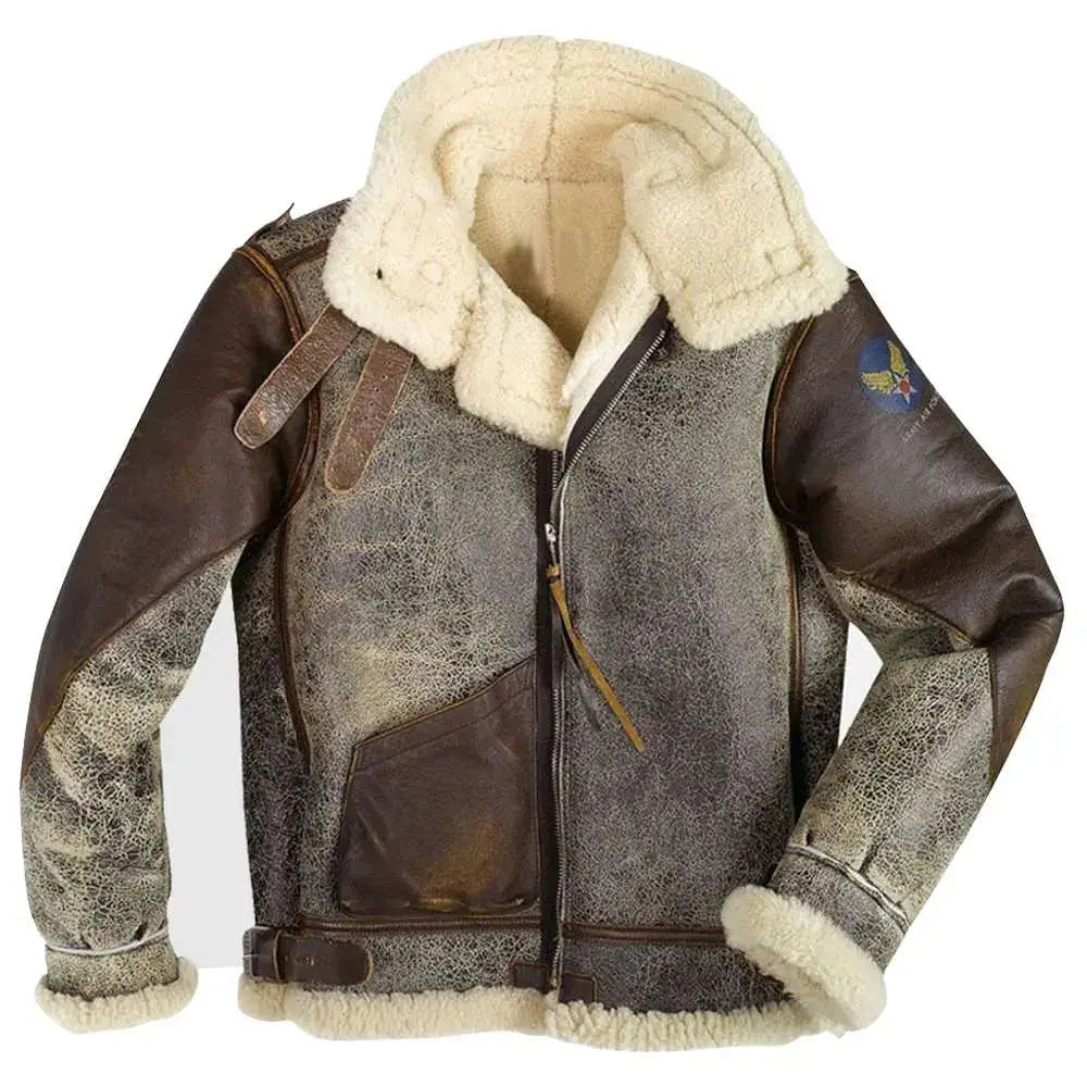 Men's B-3 Vintage Distressed Leather Bomber Jacket