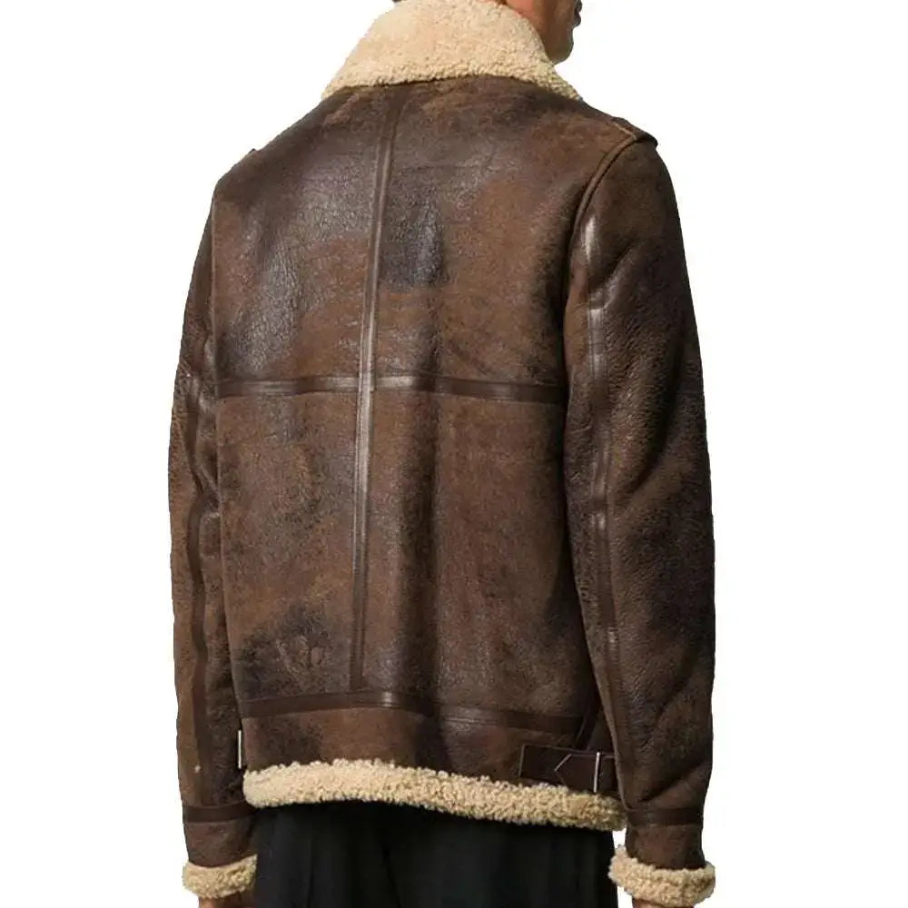Men's B-3 Vintage Shearling Wax Leather Bomber Jacket