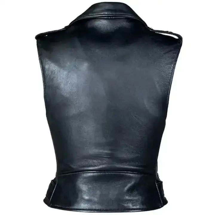 Womens Black Leather Biker Vest