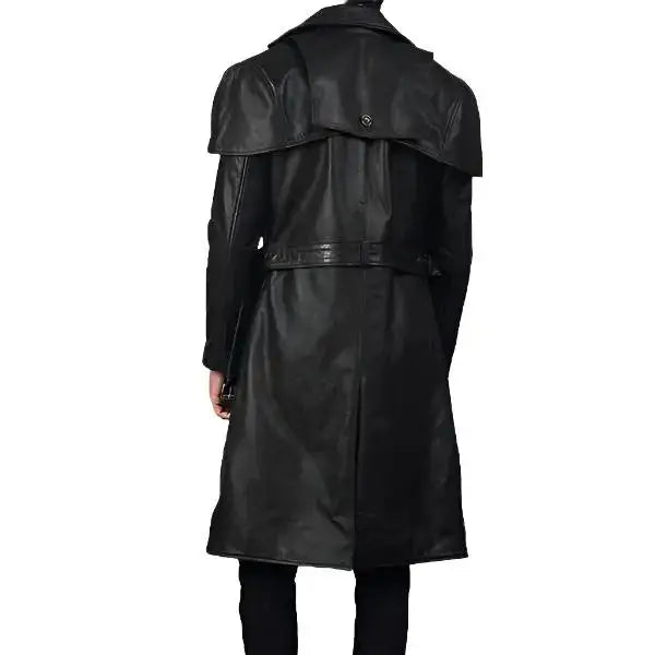 Men's Black Leather Trench Coat