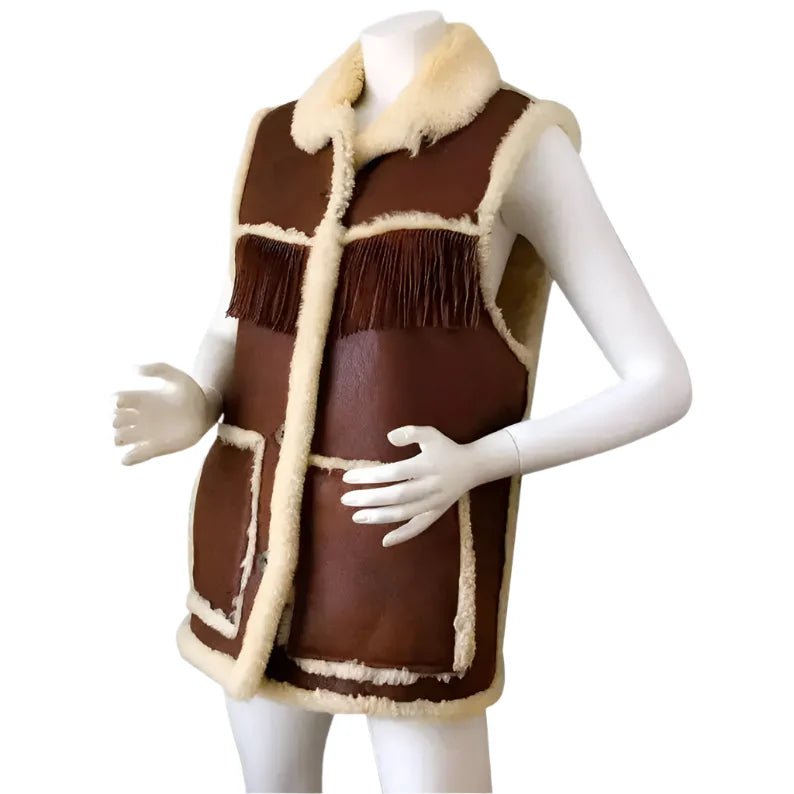 Women’s Boho Chic Brown Shearling Fringe Vest