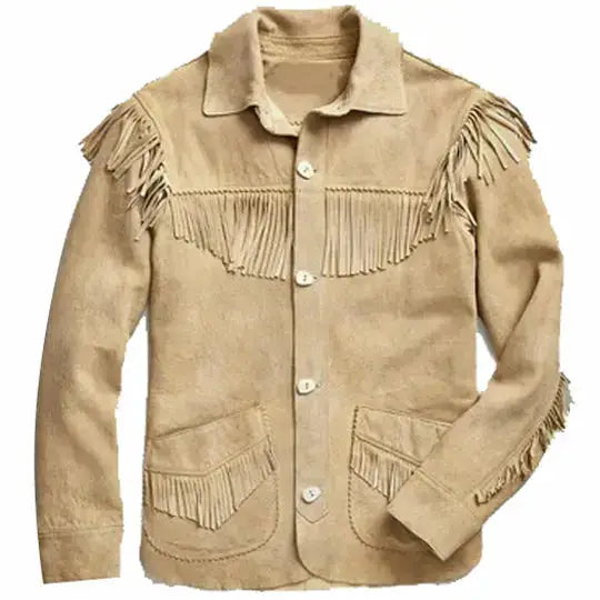 Men's Brown Suede Western Fringe Leather Jacket