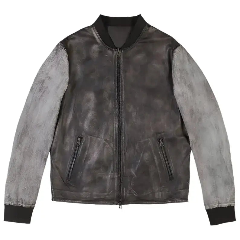 Distressed Leather Varsity Jacket