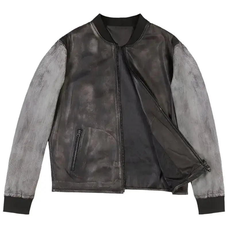 Distressed Leather Varsity Jacket