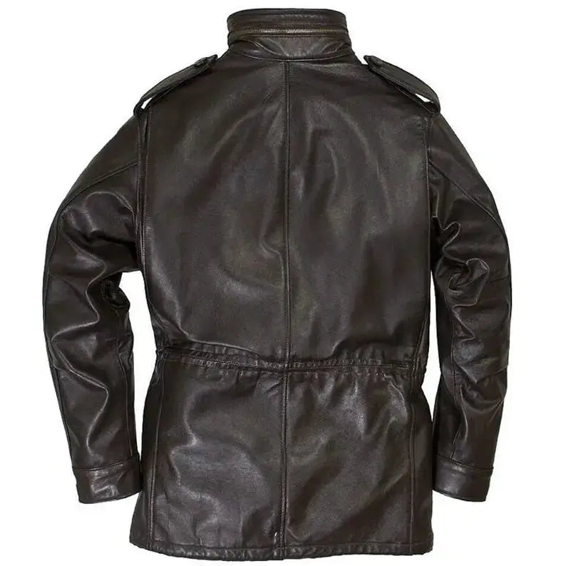 Brown Leather Button Front Jacket