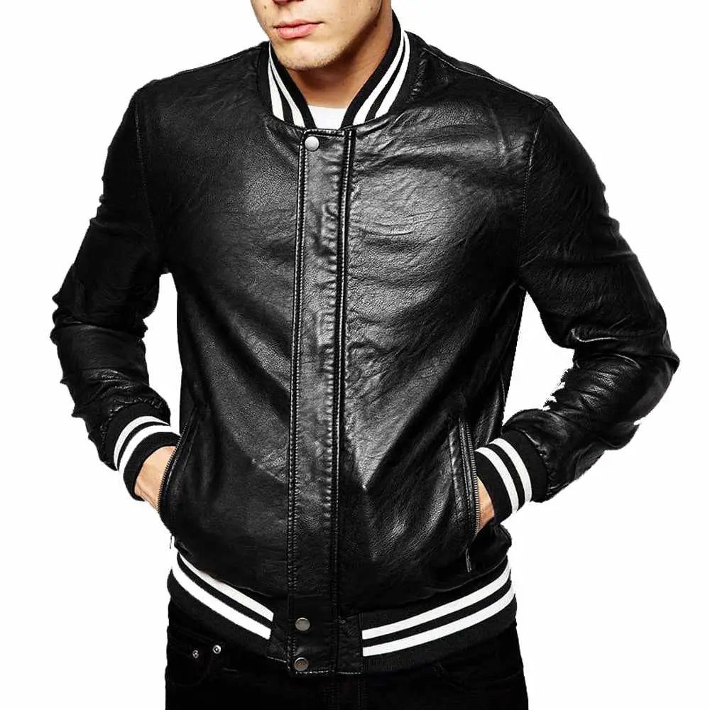 Men's Genuine Lambskin Leather Slim Fit Letterman Varsity Jacket