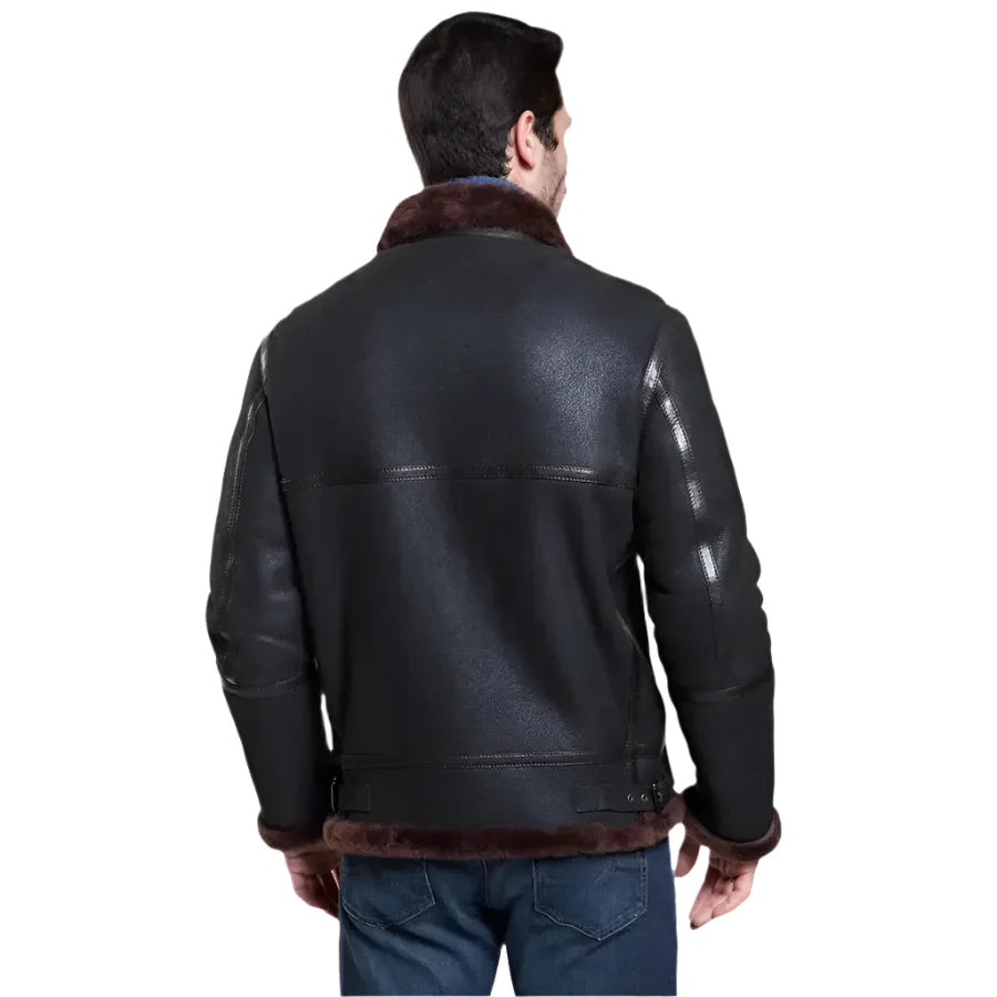 Men's Black Aviator Shearling Leather Jacket