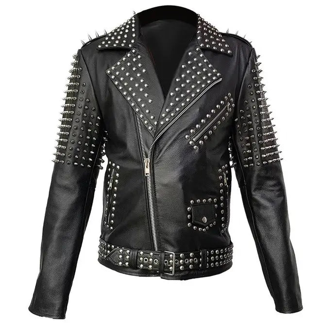 Men’s Spiked Real Leather Studded Jacket