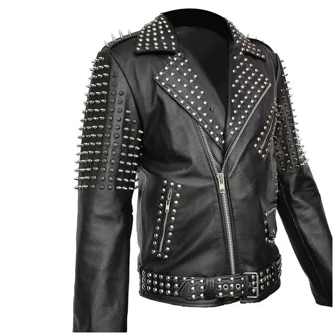 Men’s Spiked Real Leather Studded Jacket
