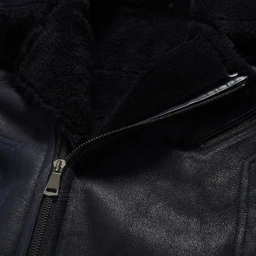 Men’s Black Aviator Sheepskin Moto Shearling Leather Jacket