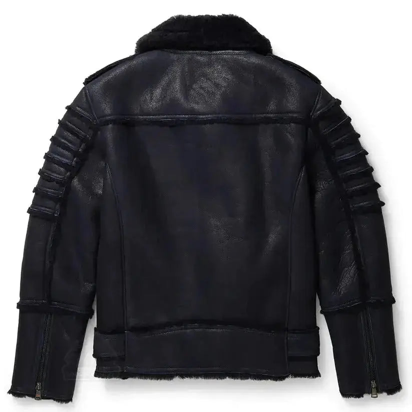 Men’s Black Aviator Sheepskin Moto Shearling Leather Jacket