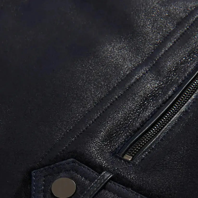 Men’s Black Aviator Sheepskin Moto Shearling Leather Jacket