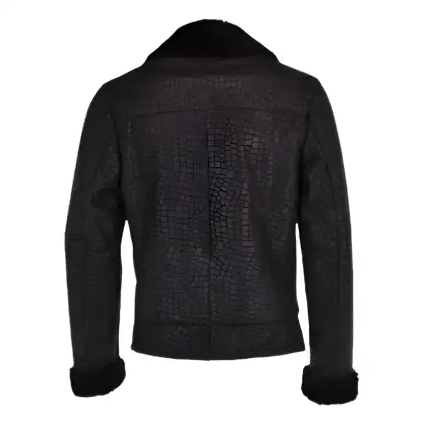Men's Black Crocodile-Print Sheepskin Coat