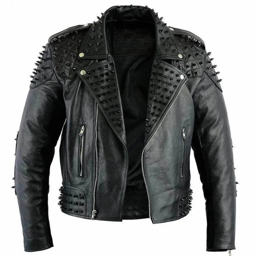 Men’s Black Studded Leather Biker Jacket