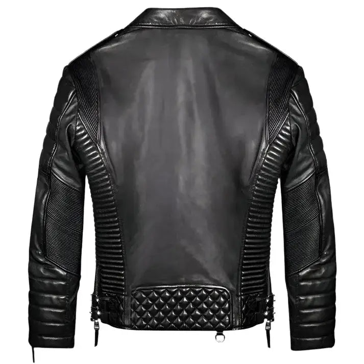 Men's Black Studded Quilted Biker Leather Motorcycle Jacket