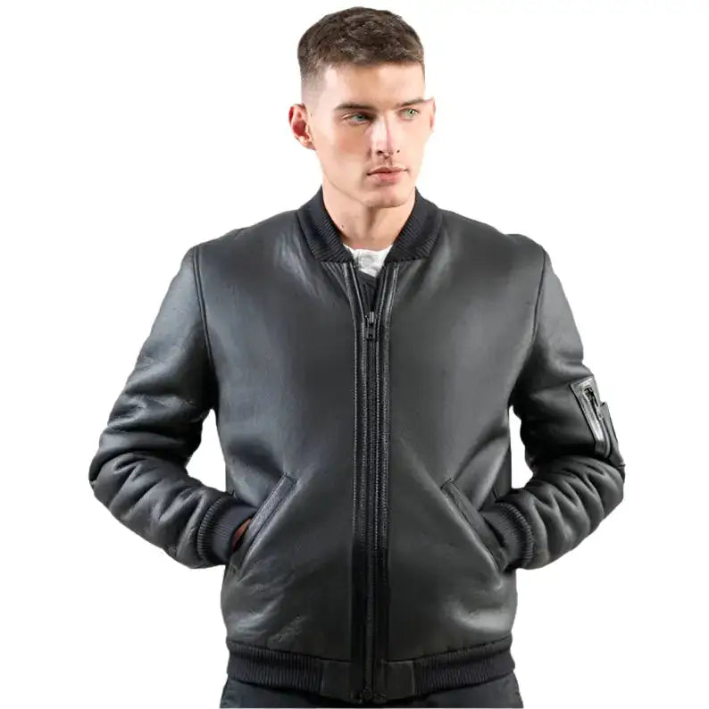 Men’s Black Sheepskin Aviator Jacket
