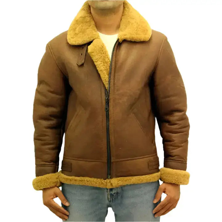 Men’s Brown Aviator B3 Sheepskin Leather Jacket