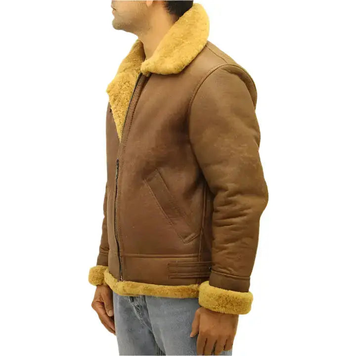 Men’s Brown Aviator B3 Sheepskin Leather Jacket