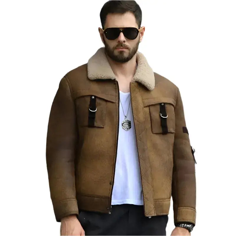 Men’s Brown Shearling B3 Bomber Jacket