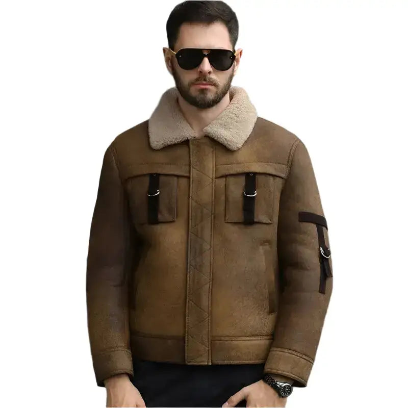 Men’s Brown Shearling B3 Bomber Jacket