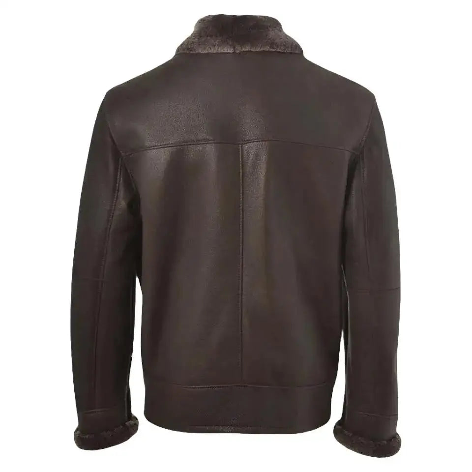 Men’s Brown Shearling Bomber Leather Jacket – Classic Flight Style