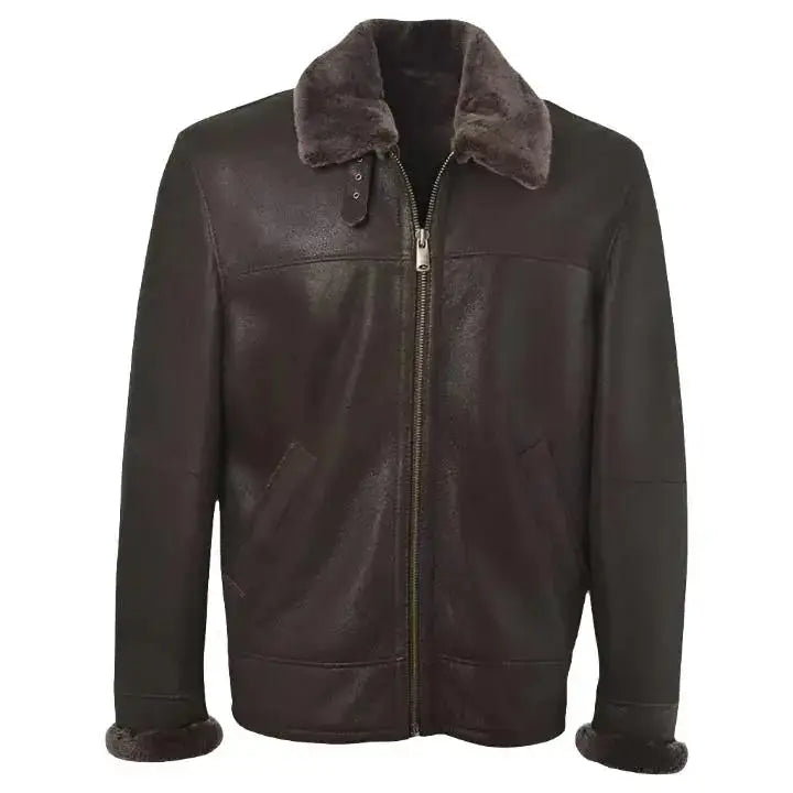 Men’s Brown Shearling Bomber Leather Jacket – Classic Flight Style