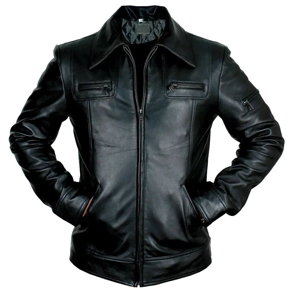 Mens Buster Slim Fit Leather Jacket