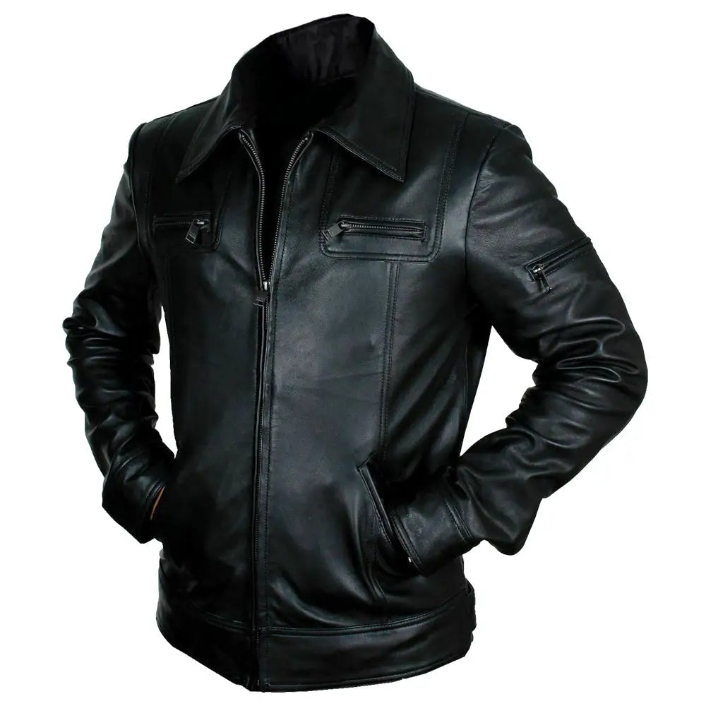 Mens Buster Slim Fit Leather Jacket