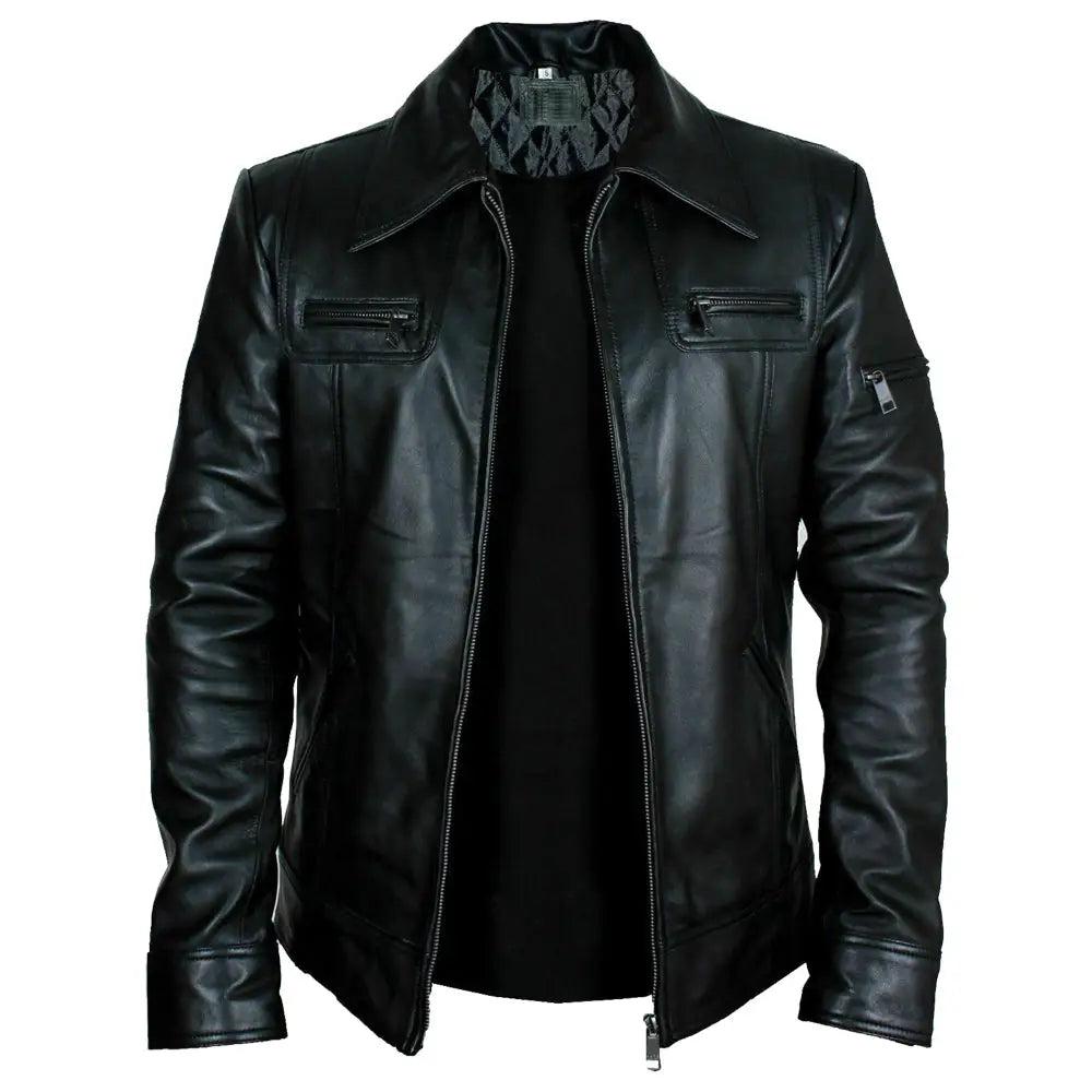 Mens Buster Slim Fit Leather Jacket