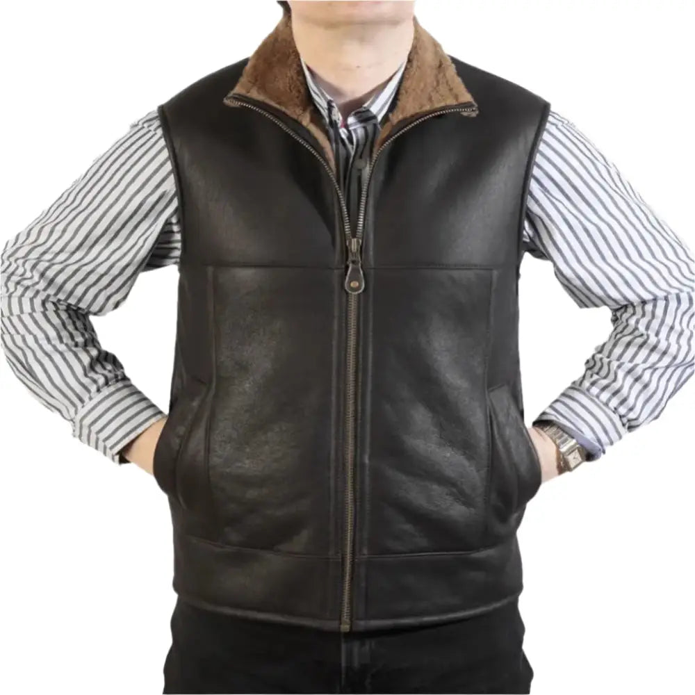 Mens Caramel Nappa Lamb Leather Gilet