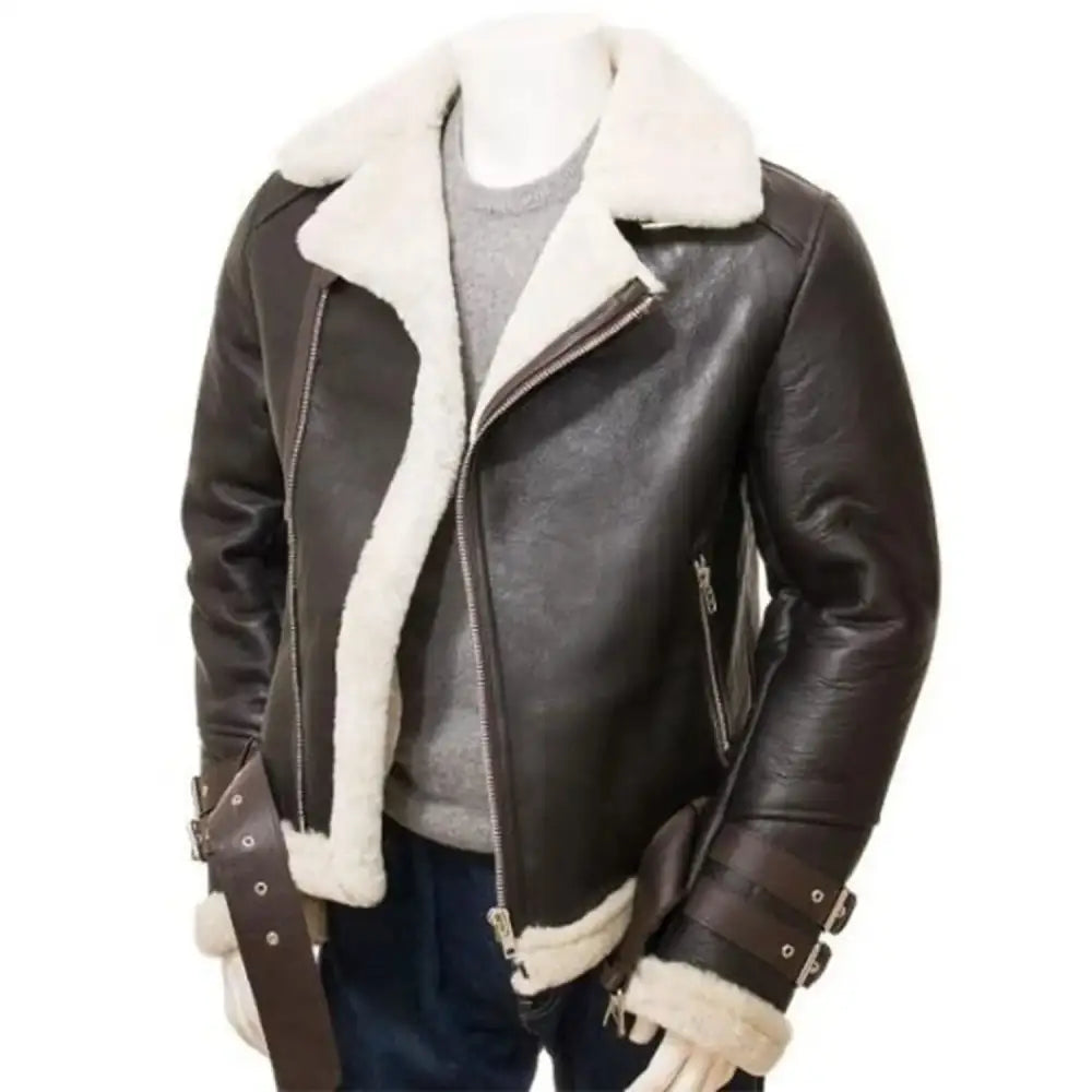 Mens Faux Shearling Aviator Jacket