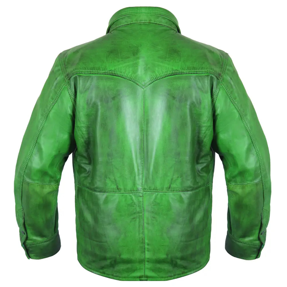 Men's Green Lambskin Leather Shirt