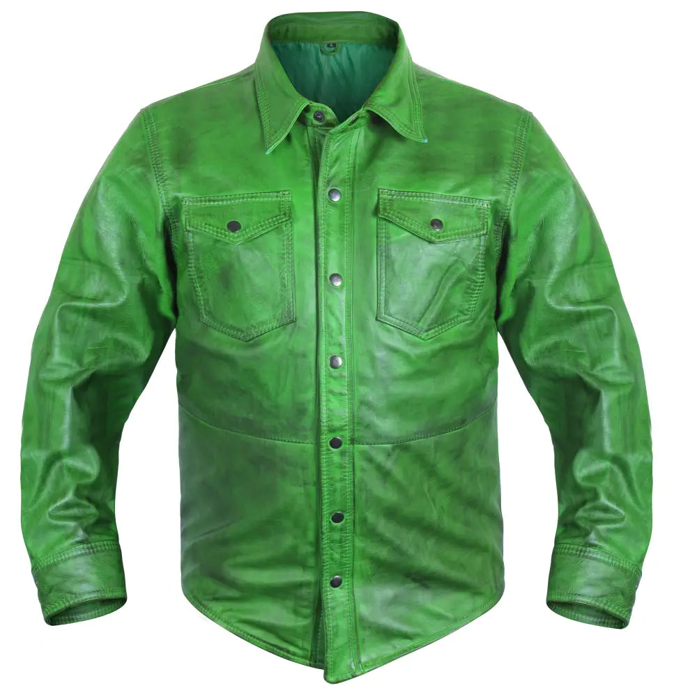 Men's Green Lambskin Leather Shirt