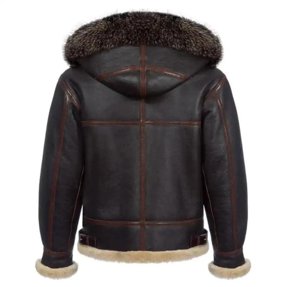 Mens Hooded Shearling Sheepskin Pilot Jacket