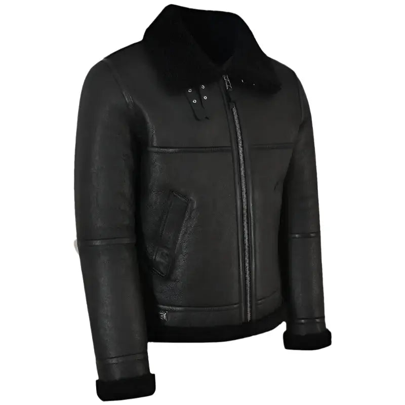 Men’s Jet Black Shearling Leather Jacket