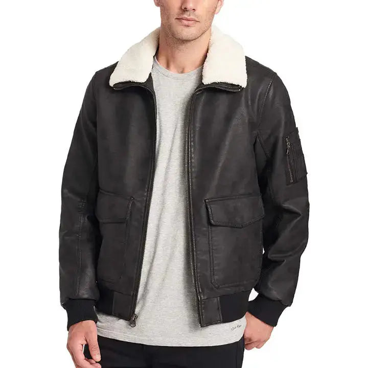 Mens Leather Aviator Bomber Jacket