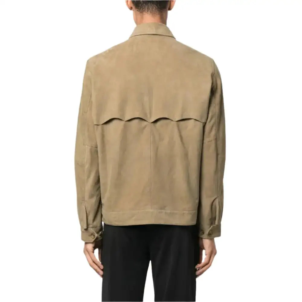 Men's Light Olive Green Suede Leather Shirt