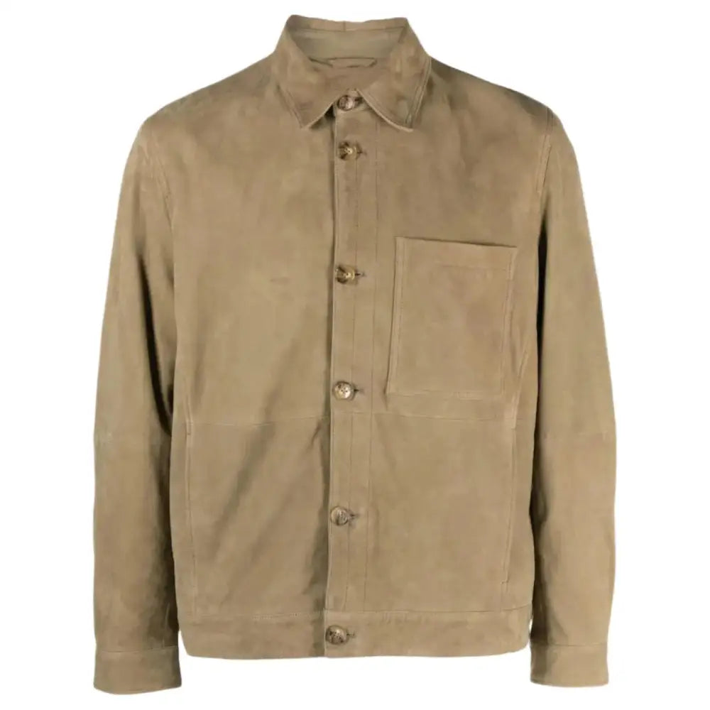 Men's Light Olive Green Suede Leather Shirt