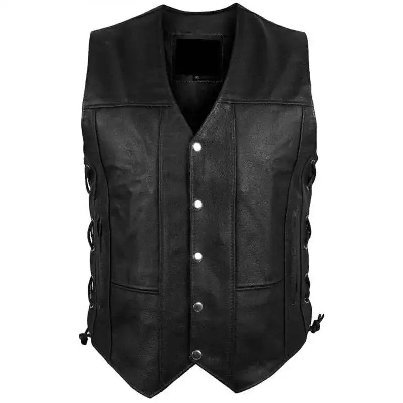 Men’s Black Leather Motorcycle Vest