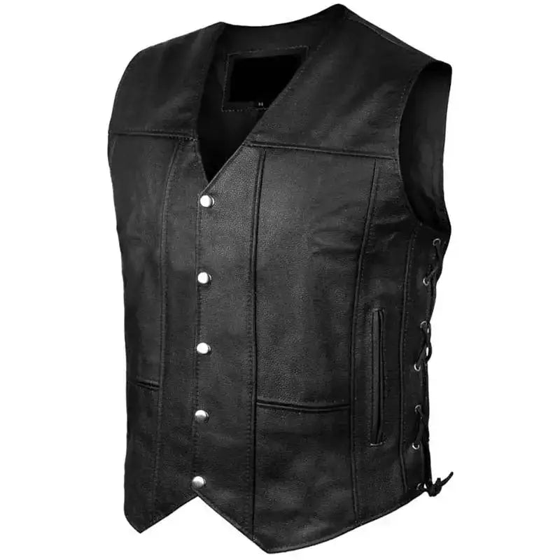 Men’s Black Leather Motorcycle Vest