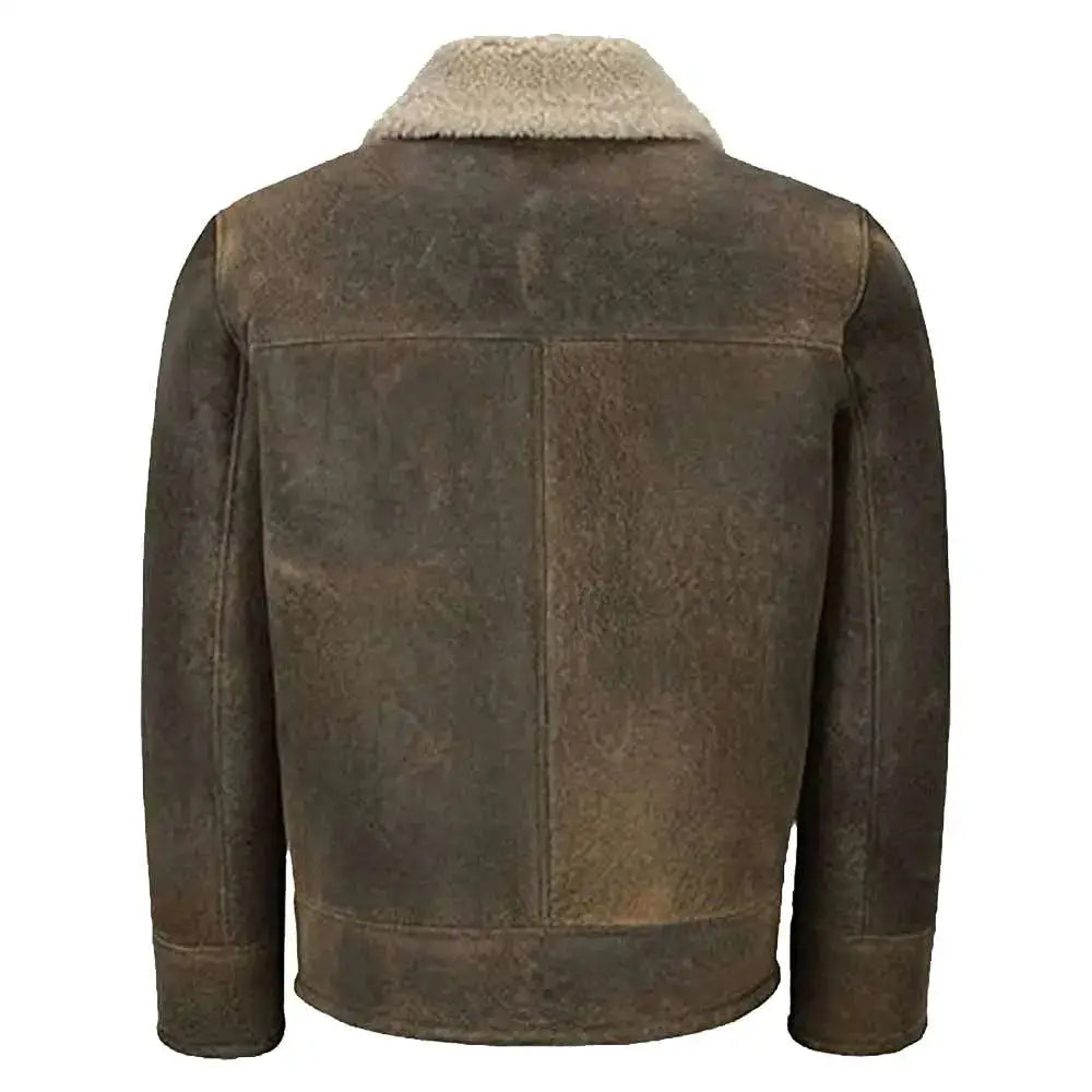 Men’s Shearling RAF Flying Dirty Beige Bomber Leather Jacket