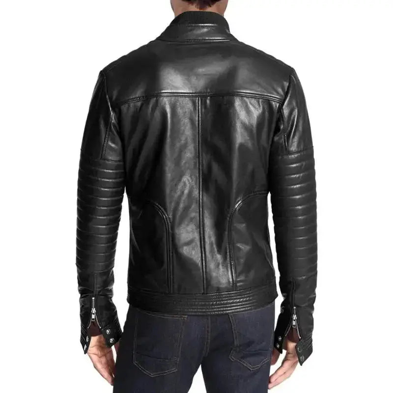 Men’s Slim Fit Black Leather Biker Jacket