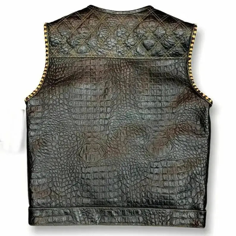 Men's Snake Yellow Diamond Quilted Biker Vest