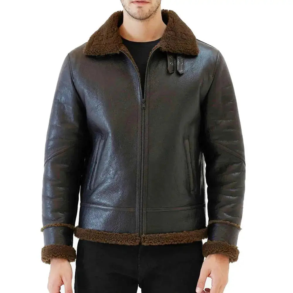 Men’s Tobacco Brown Aviator Shearling Bomber Jacket