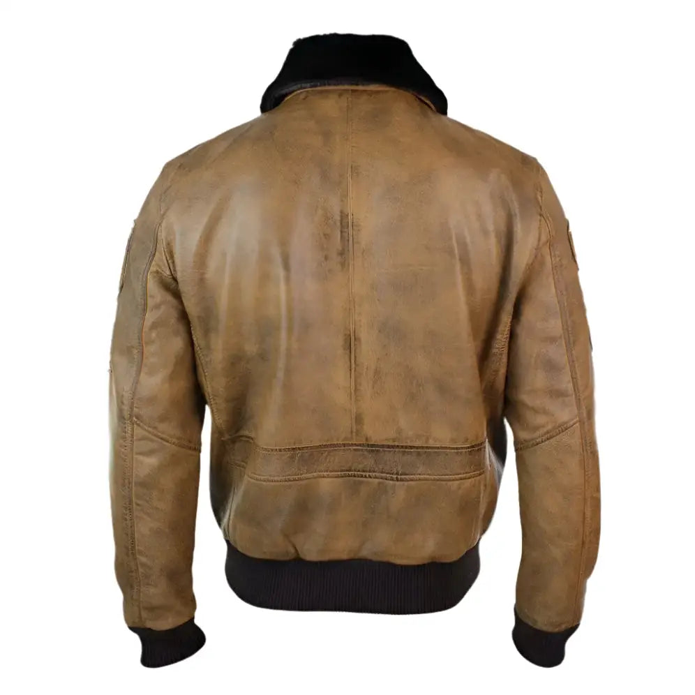 Men’s Vintage Tan Aviator Bomber Jacket with Removable Black Fur