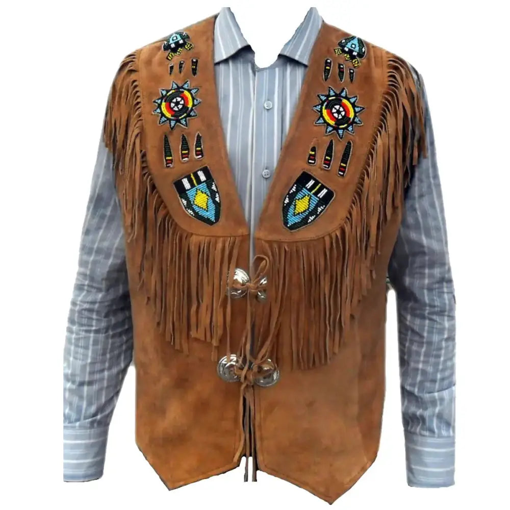 Men’s Western Brown Suede Fringe Vest