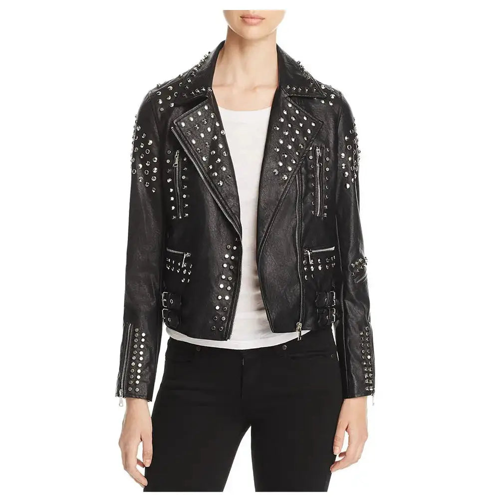 Women’s Studded Lambskin Leather Biker Jacket