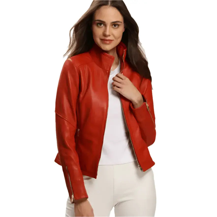 Women's Bright Red Leather Jacket