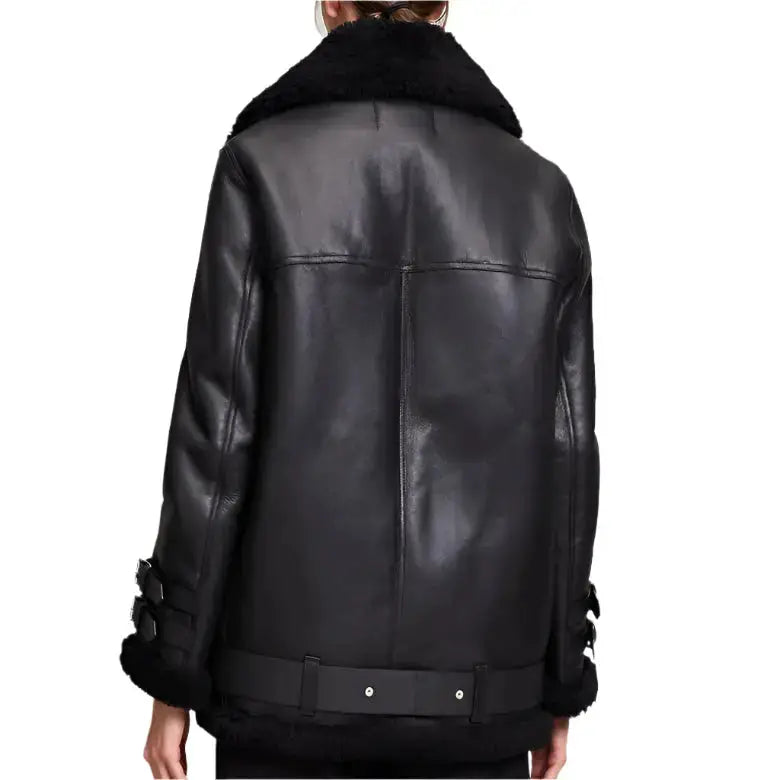 Women's Black Leather B3 Bomber Jacket